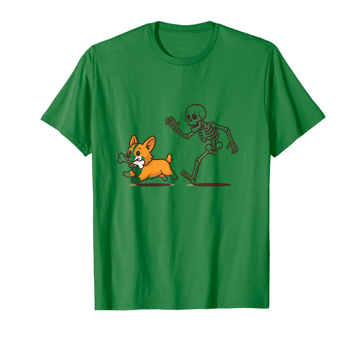 Funny Skeleton Chasing Corgi Halloween Dog Mom Pet Lover T-Shirt