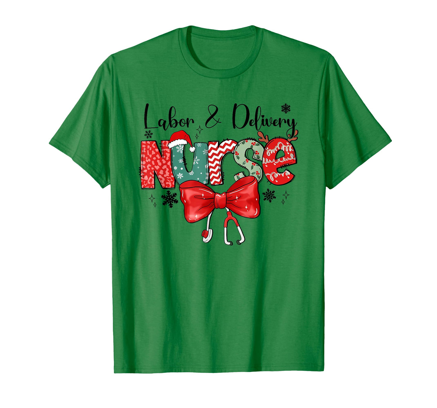 Labor & Delivery Nurse Stethoscope & Bow L&D Nurse Christmas T-Shirt