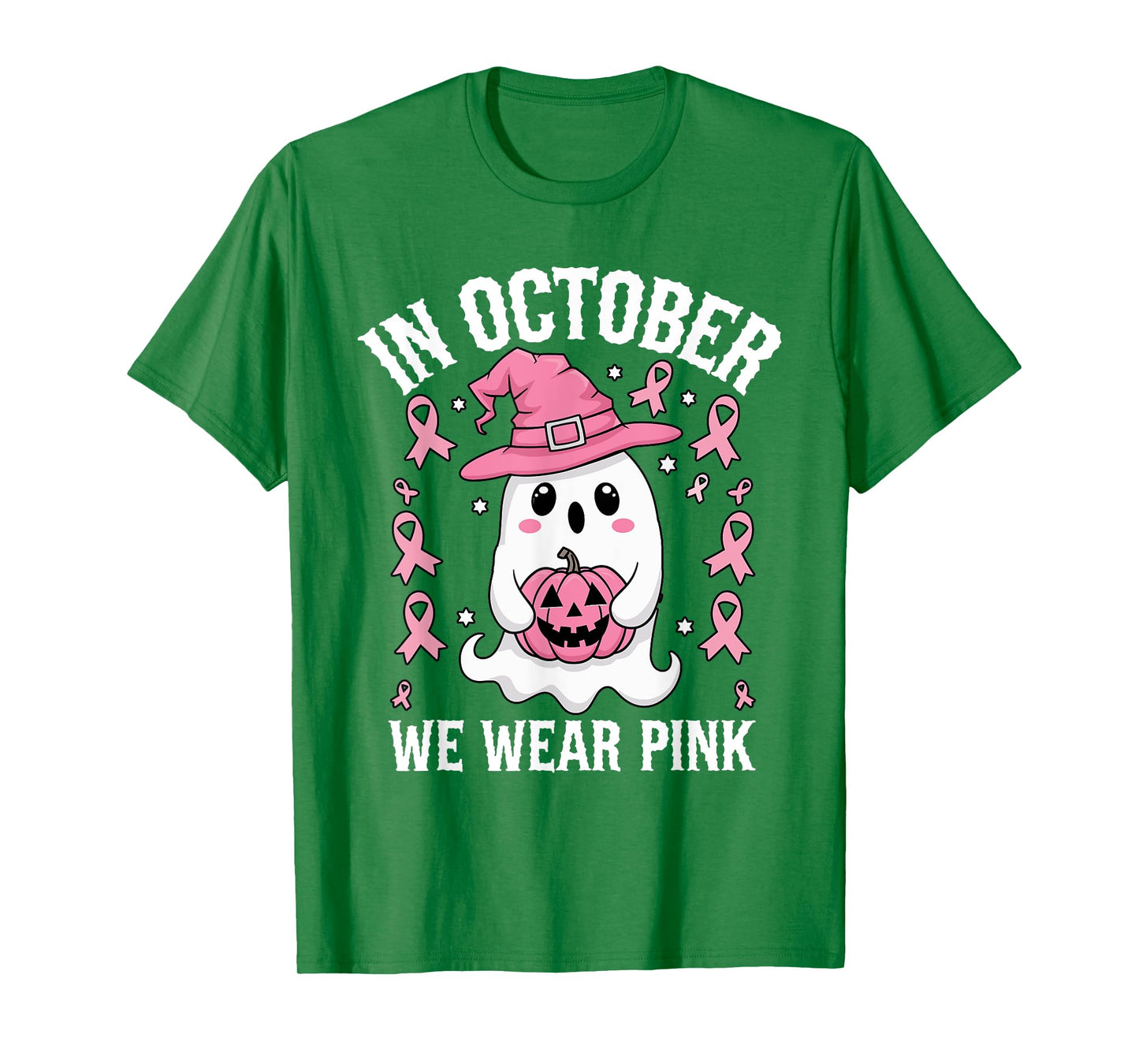 Pink October We Wear Breast Cancer Awareness Ghost Halloween T-Shirt
