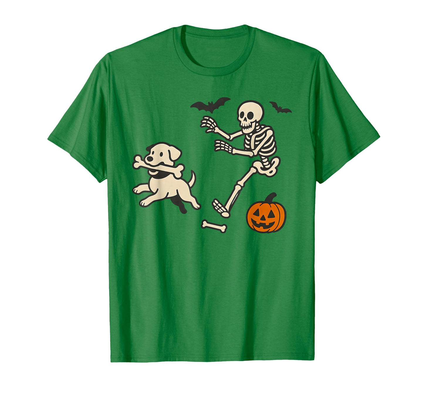 Funny Skeleton Halloween Dog Skeleton Chasing Dog Men Women T-Shirt