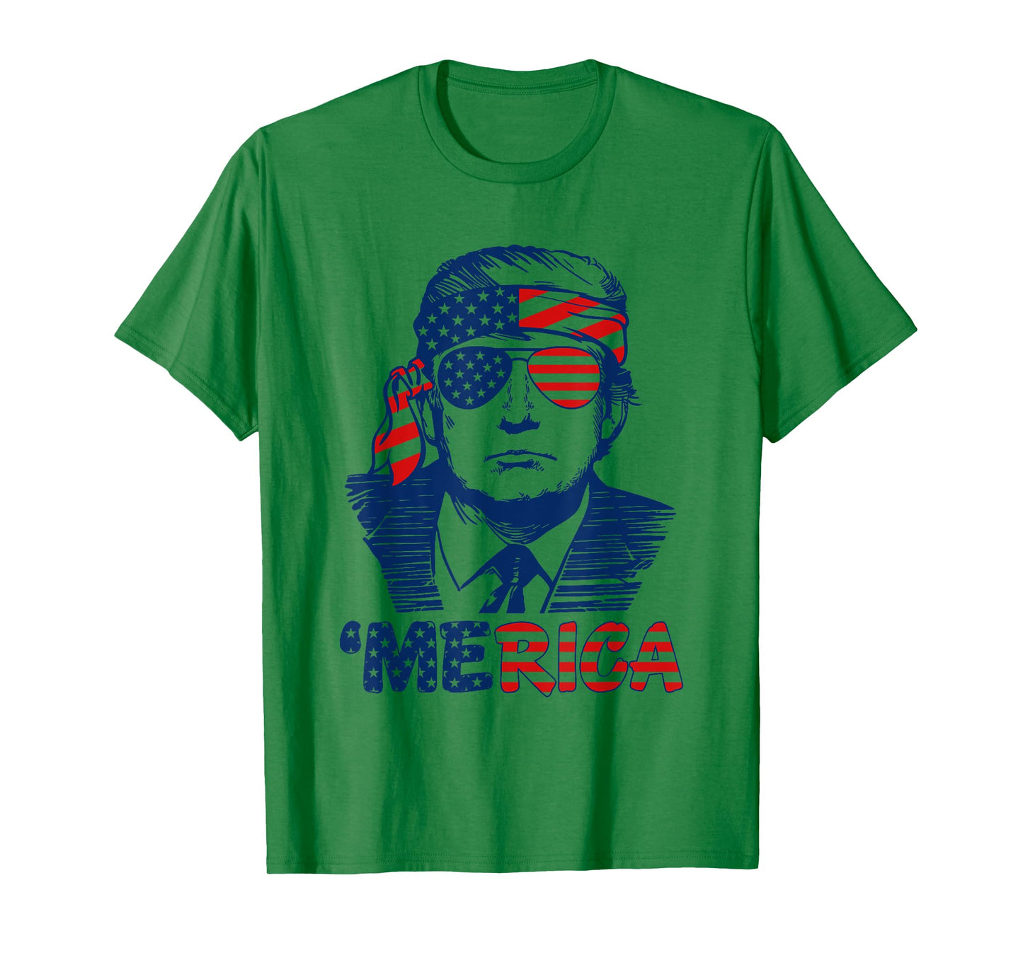 'MERICA TRUMP Happy 4th Of July Trump American Flag Funny Women Men T-Shirt