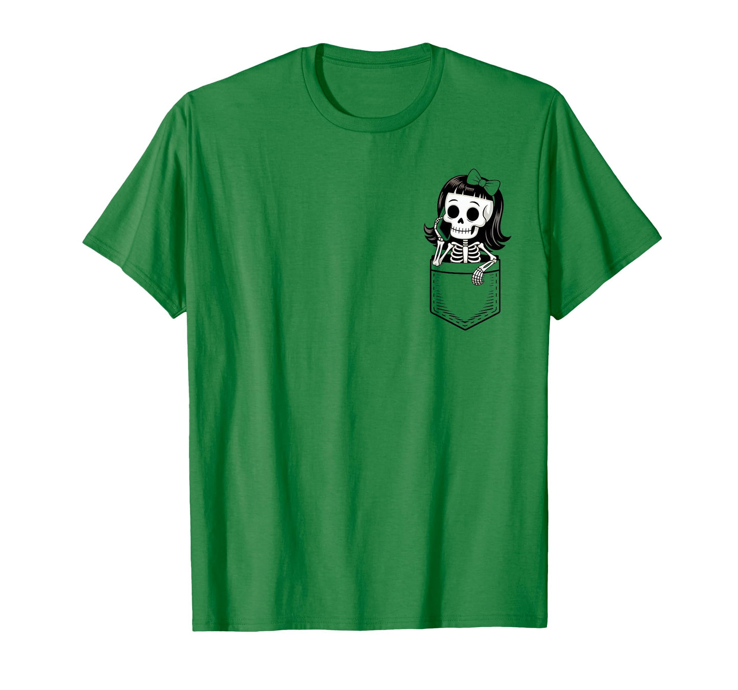 Girl Skeleton in Pocket Cute Halloween Fall Humor T-Shirt