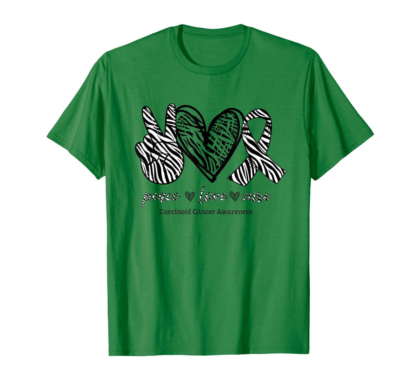 Peace Love Cure Zebra Ribbon Carcinoid Cancer Awareness T-Shirt