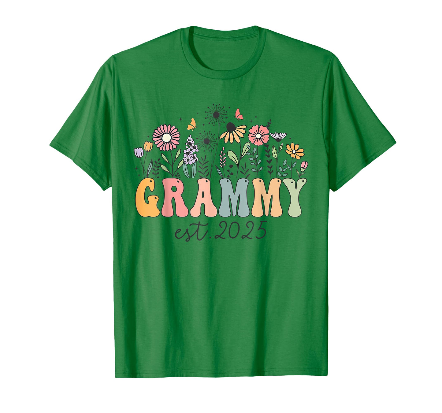 Grammy Est. 2025 Floral Groovy Retro Hippie Wildflower T-Shirt