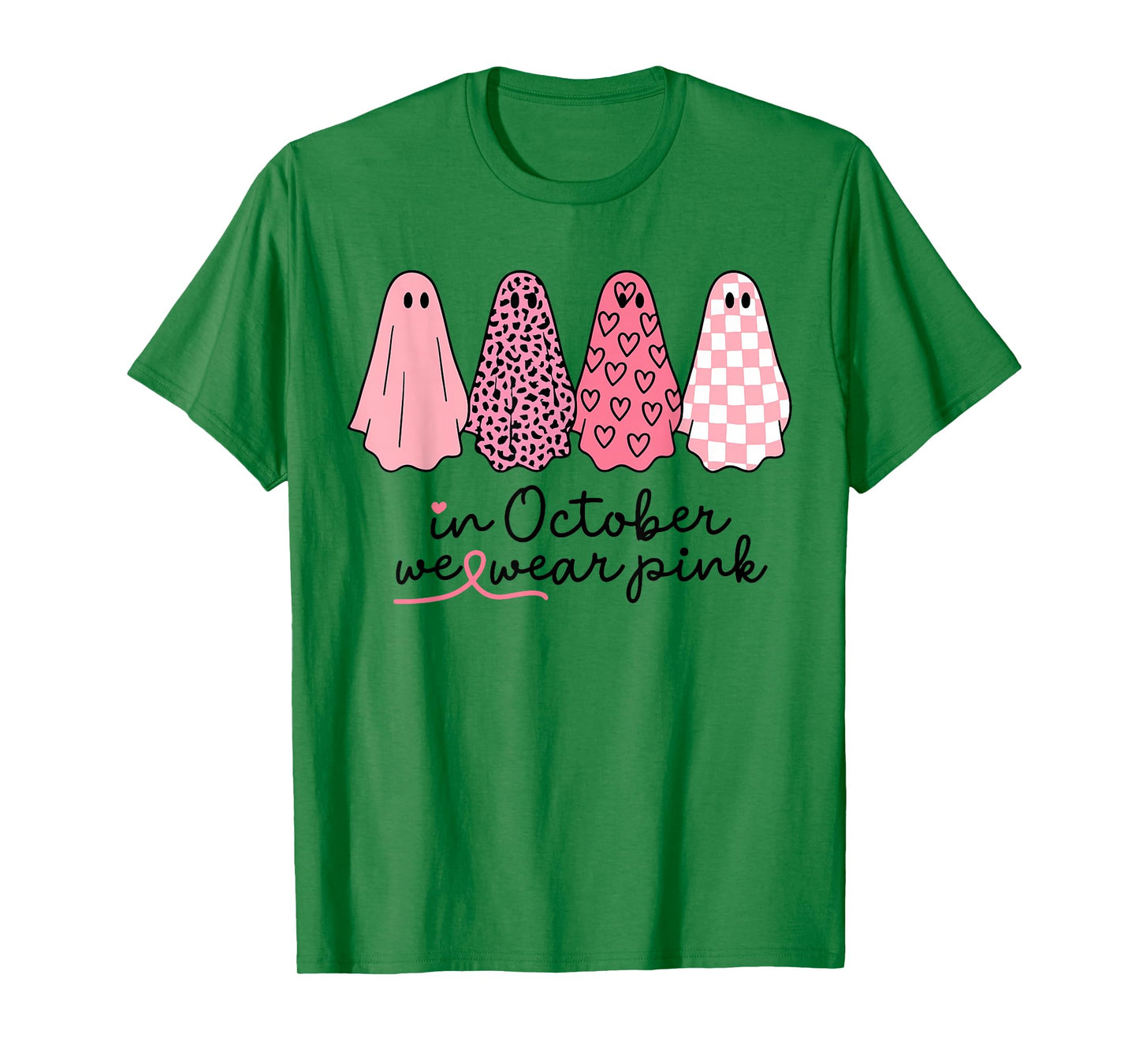 Breast Cancer Ghost in October We Wear Pink Halloween Spooky T-Shirt