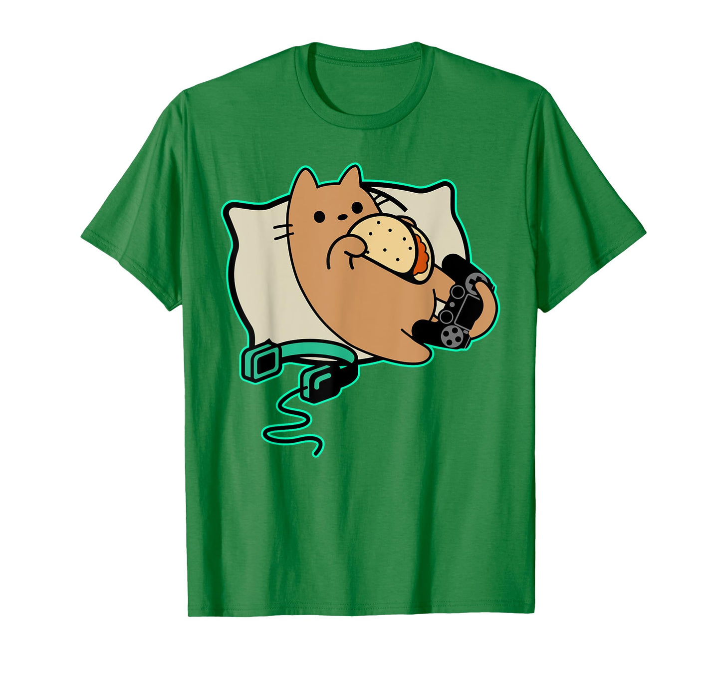 Nerdy Gamer Cat Eating Tacos Game Paused T-Shirt