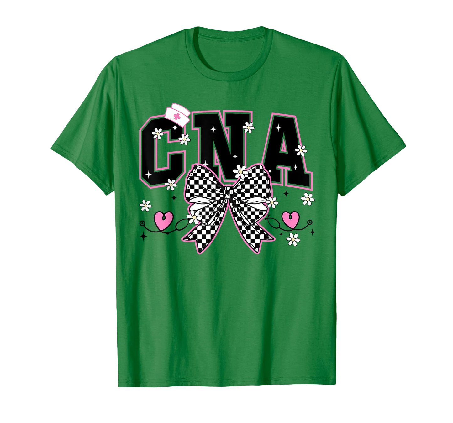 CNA Bow Certified Nursing Assistant Checkered CNA Life Women T-Shirt