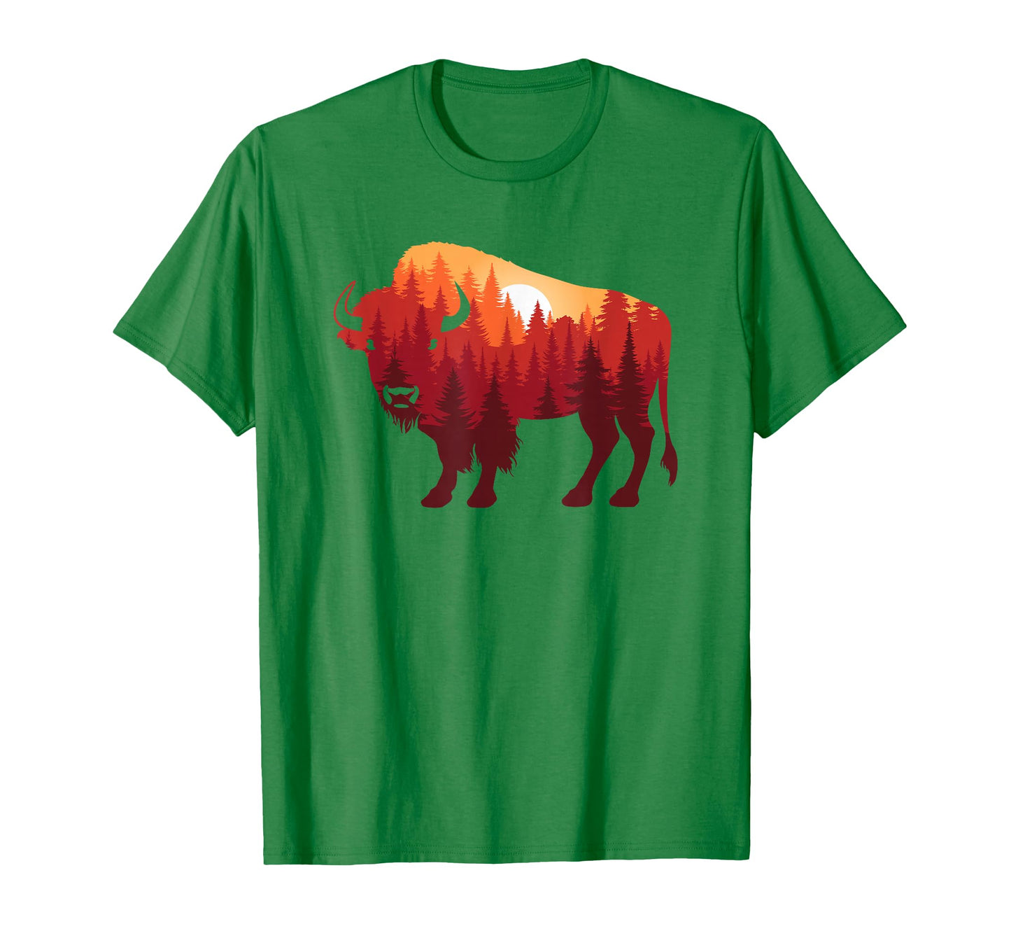 Buffalo Landscape Pine Tree Nature Bison Men Women T-Shirt