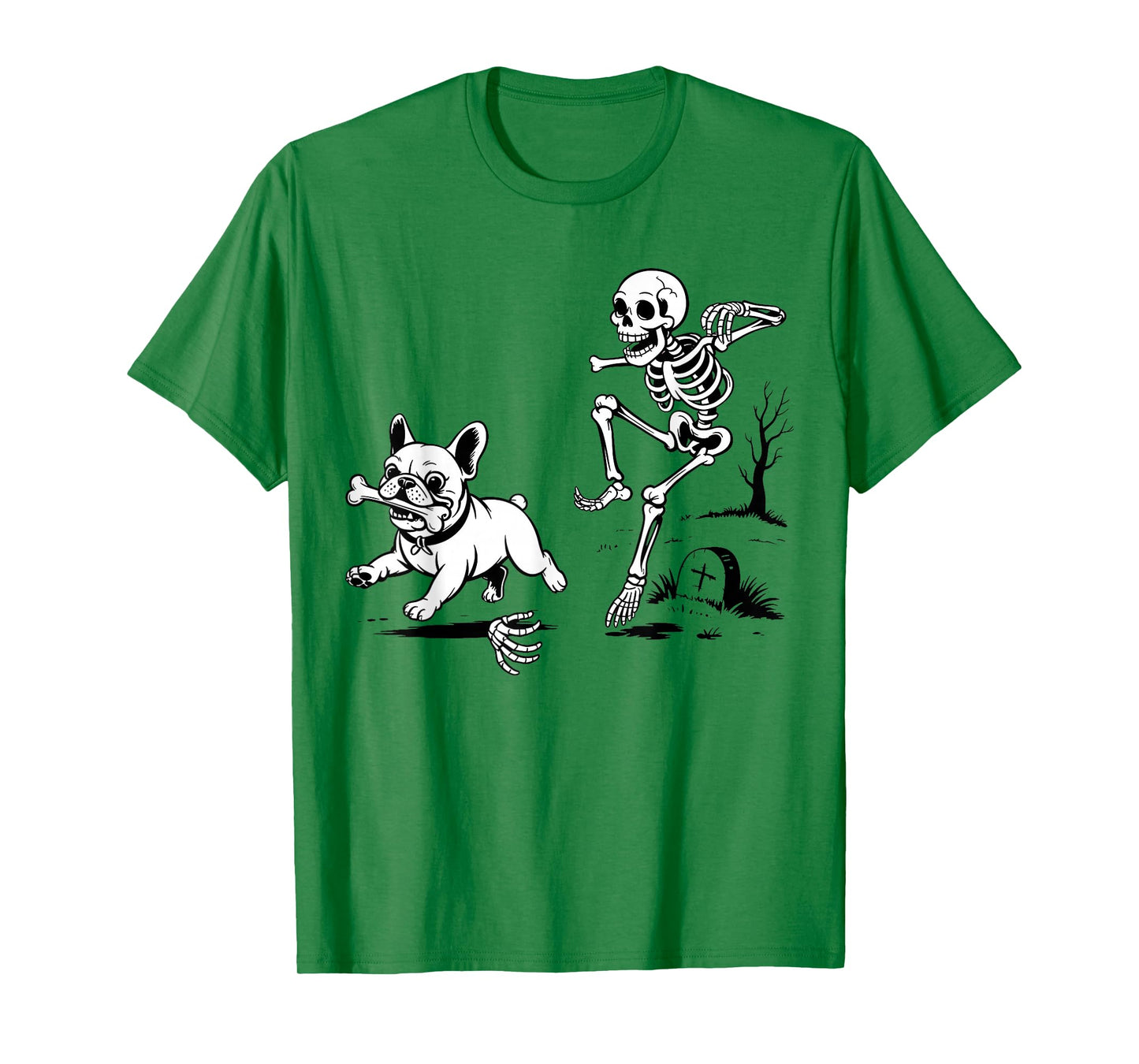 Funny Halloween Skeleton Chasing French Bulldog Pet Lovers T-Shirt
