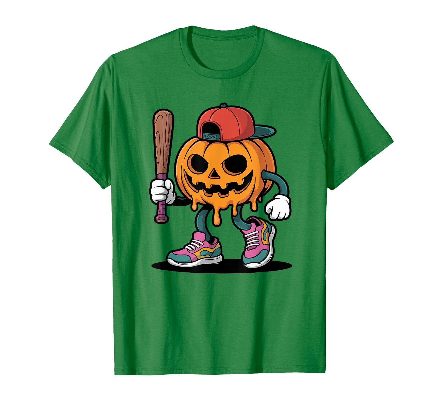 Pumpkin Baseball Player Halloween Ice Cream Drip Men Boys T-Shirt