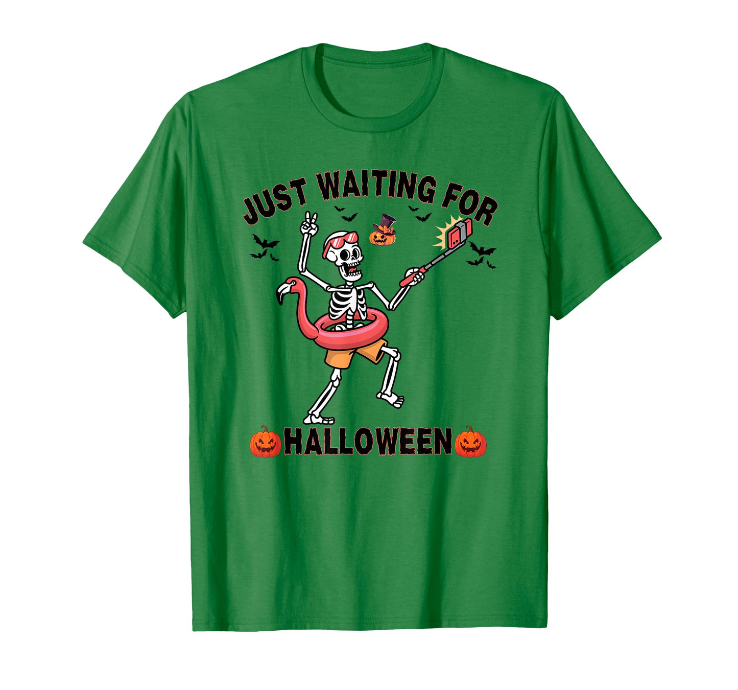 Just Waiting for Halloween Funny Skeleton Spooky Summerween T-Shirt