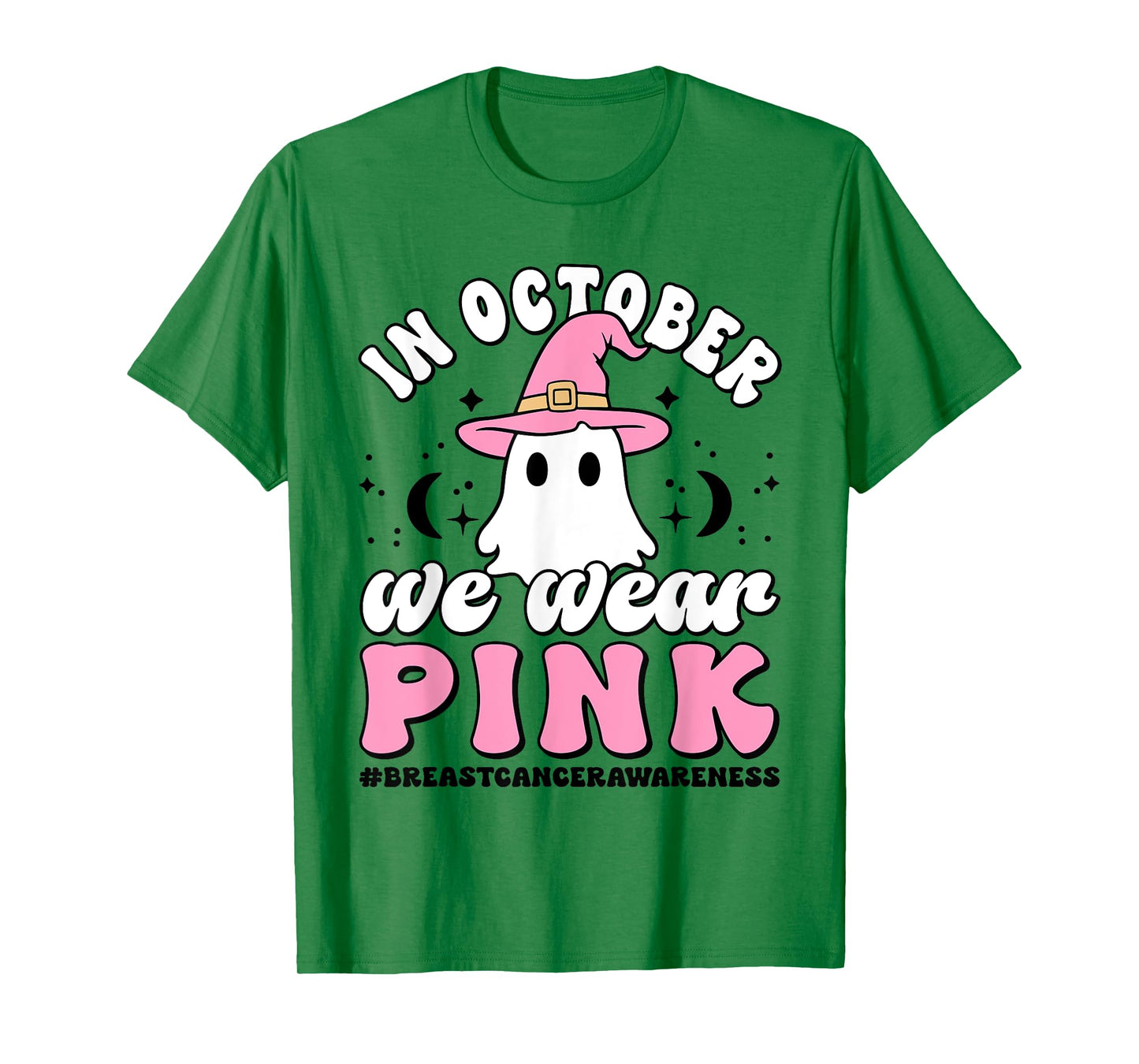 In October We Wear Pink Breast Cancer Awareness Ghost Witch T-Shirt