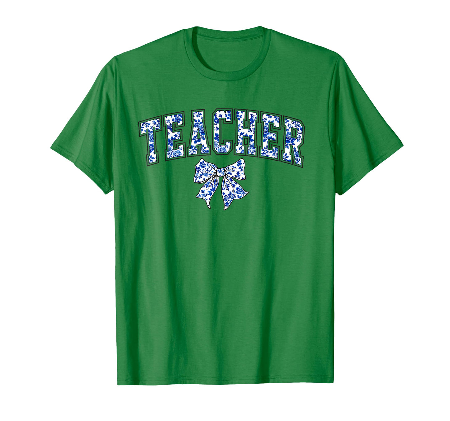 Teach Chinoiserie Blue Coquette Bow Floral Teacher T-Shirt