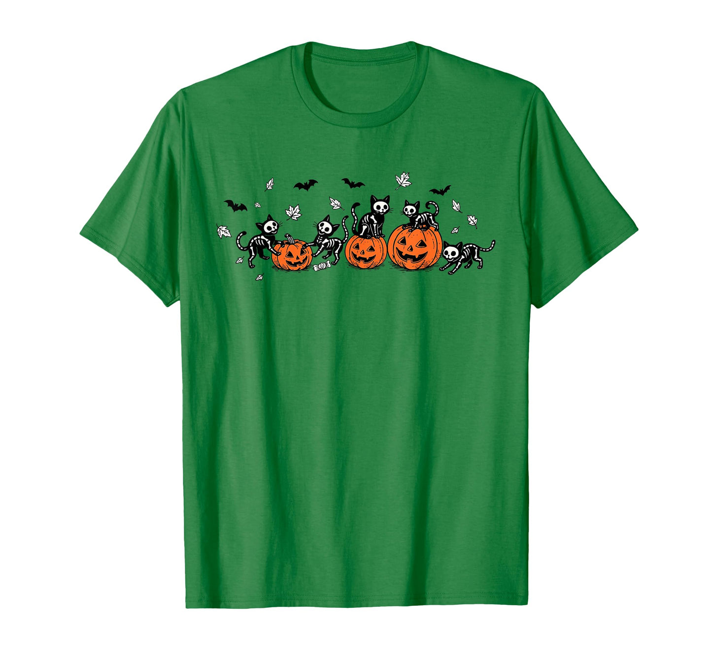 Funny Skeleton Black Cat Pumpkin Face Autumn Vibes T-Shirt