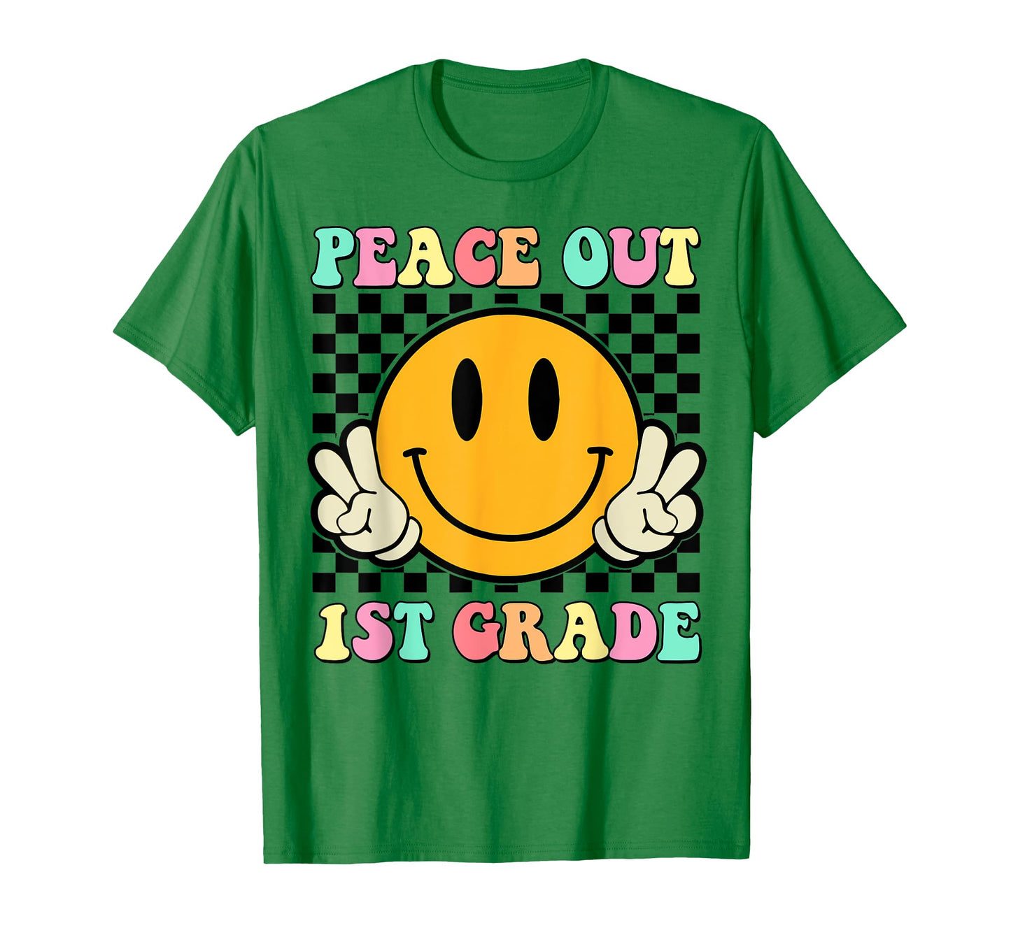 Peace Out 1st Grade Teacher Retro Smile Last Day Of School Men Women Girls Kids T-Shirt