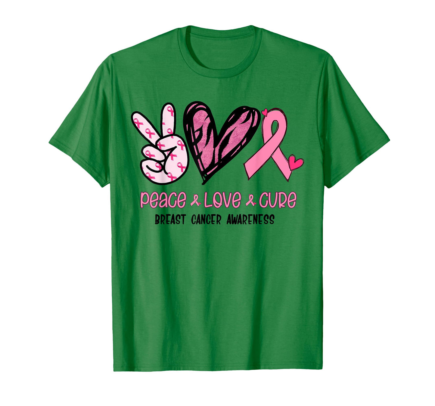 Breast Cancer Peace Love Cure In October We Wear Pink Ribbon T-Shirt