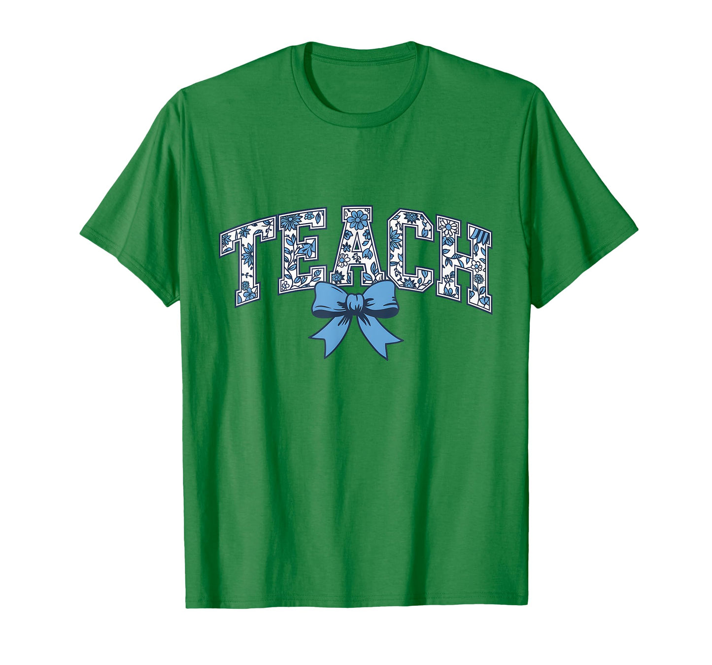 Teacher Coquette Toile Blue Bow Floral T-Shirt