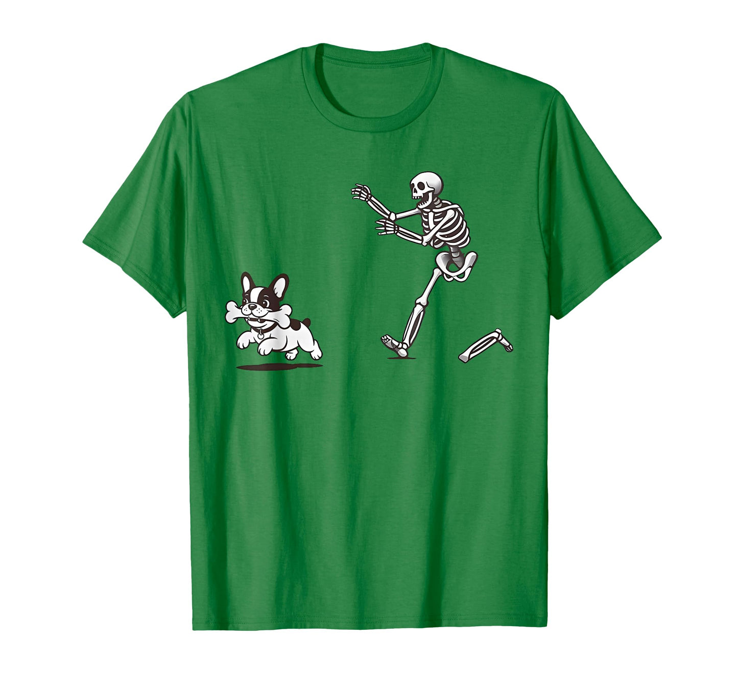 Funny Halloween Skeleton Chasing French Bulldog T-Shirt