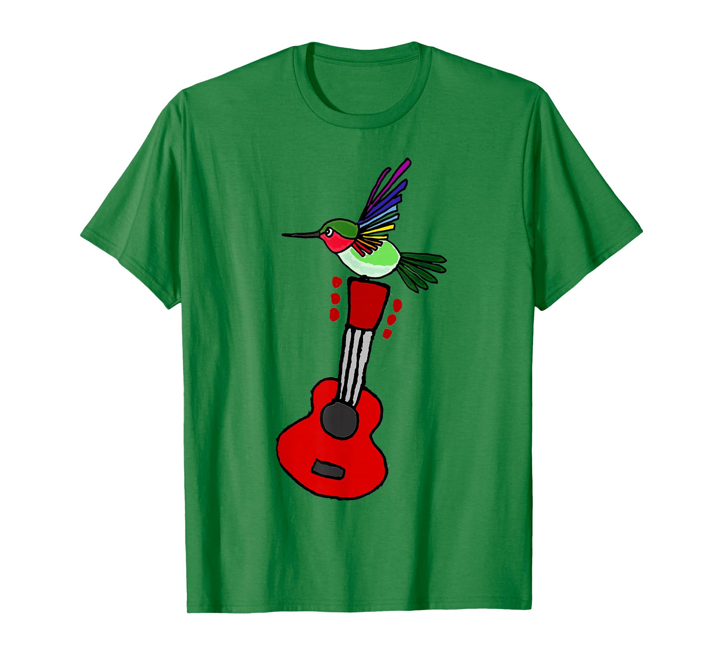 Smilenowtees Funny Hummingbird on Red Guitar T-shirt