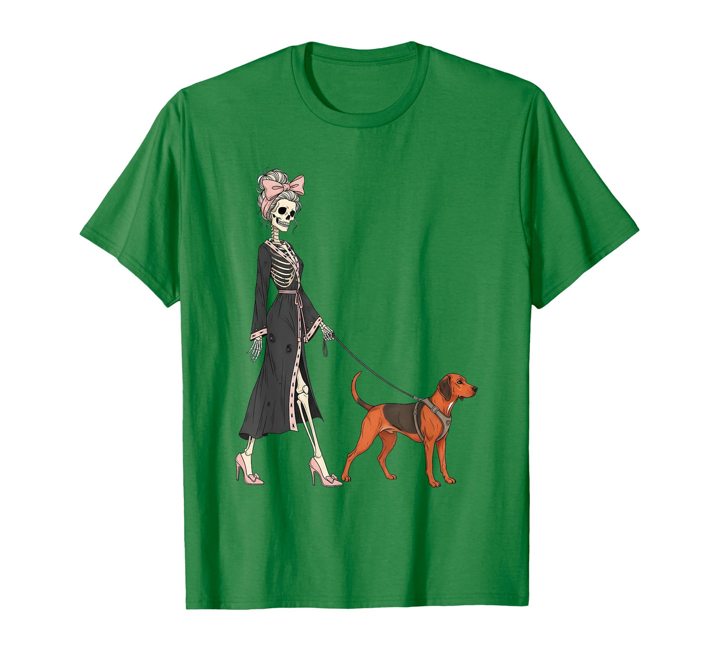 Skeleton Redbone Coonhound Dog Walking Halloween Women T-Shirt