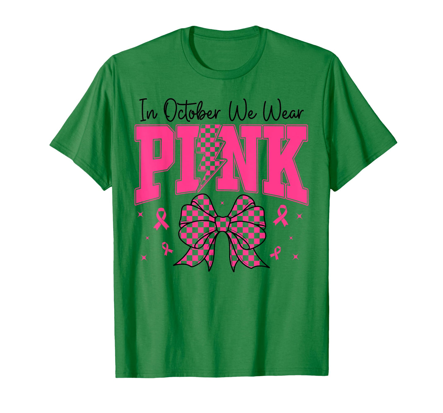 In October We Wear Pink Breast Cancer Awareness Coquette Bow T-Shirt