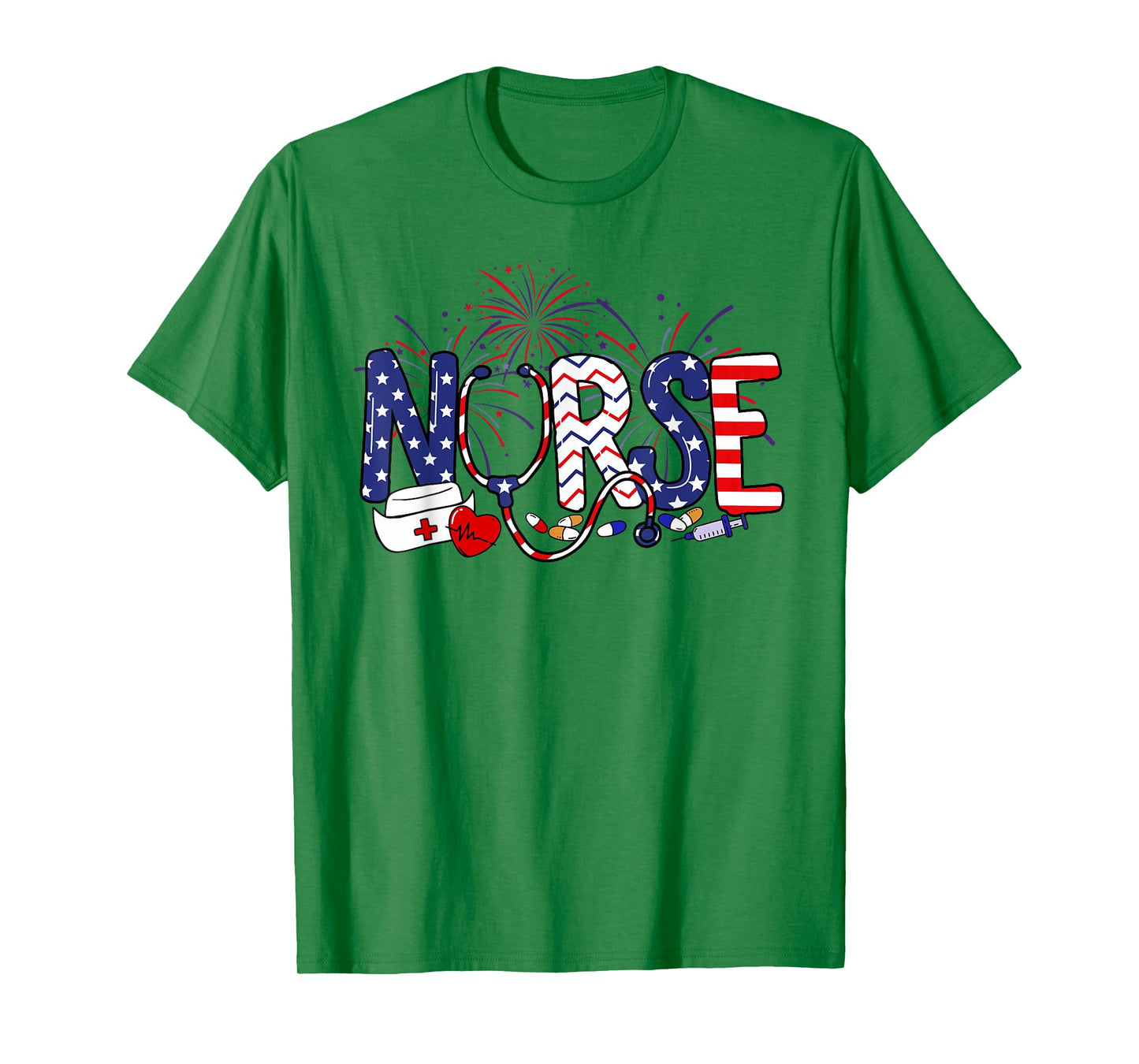 American Nurse 4th of July Nurse Stethoscope Nursing Womens T-Shirt