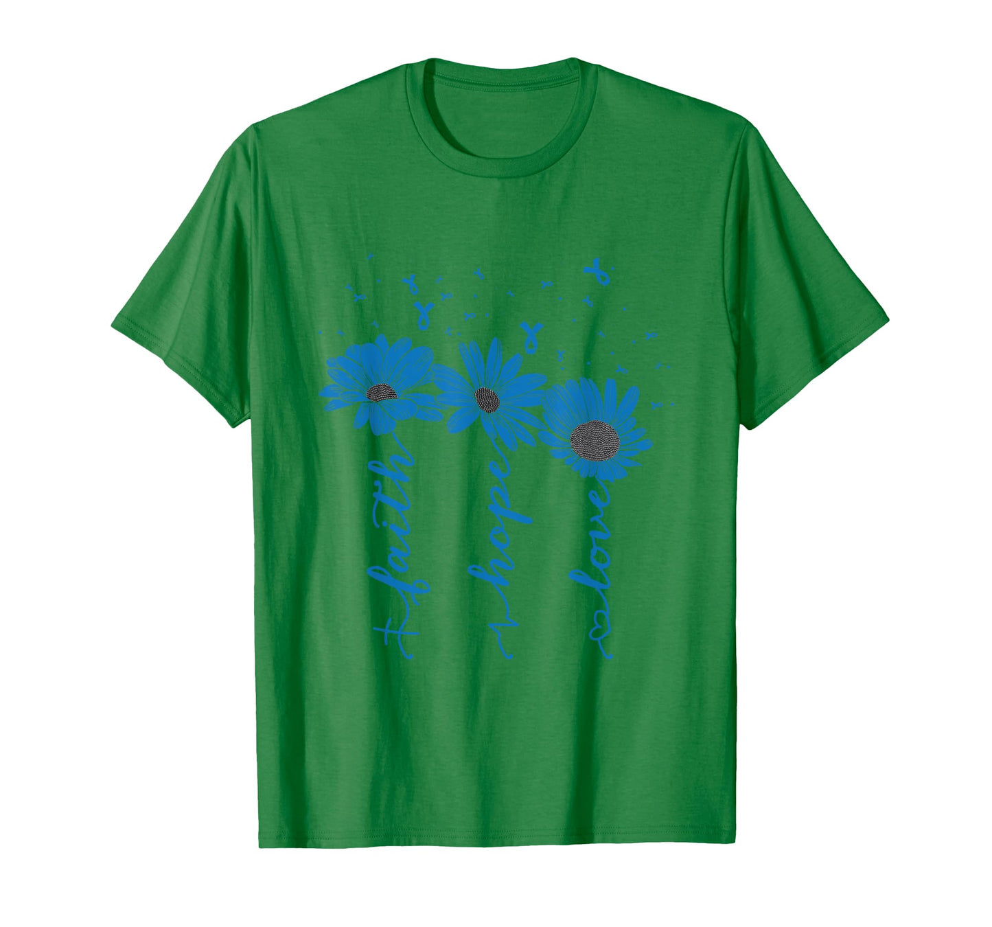 Faith Hope Love Diabetes Awareness Day Blue Ribbon Christian T-Shirt