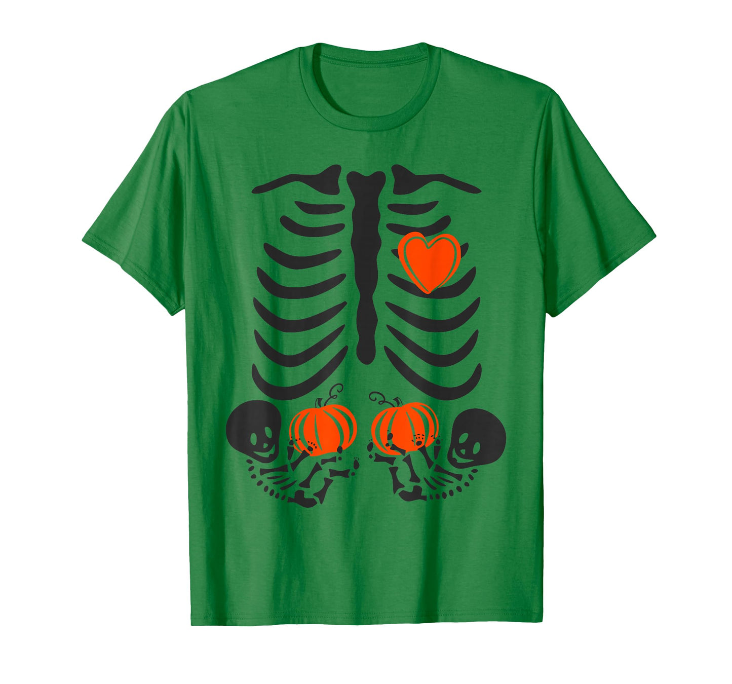 Womens Halloween Pregnancy Twins Costumes Pregnant Skeleton T-Shirt