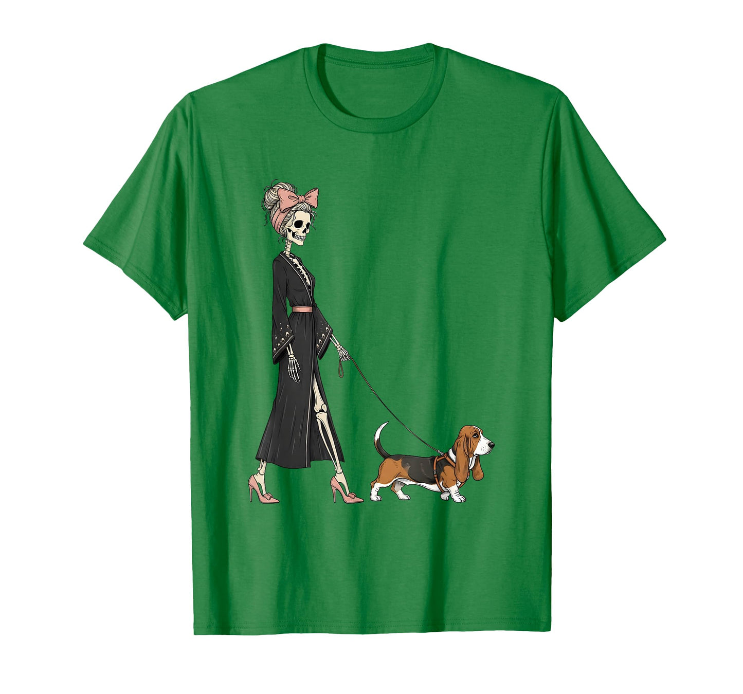 Skeleton Basset Hound Dog Walking Halloween Women T-Shirt