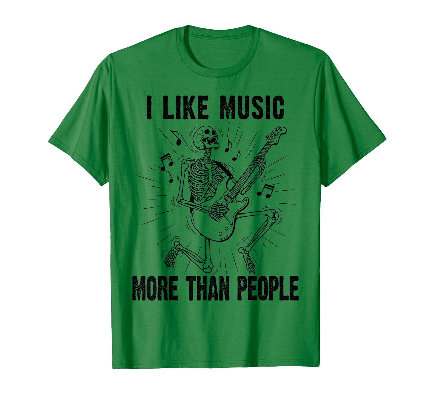 I Like Music More Than People Skeleton Guitar Funny Graphic T-Shirt