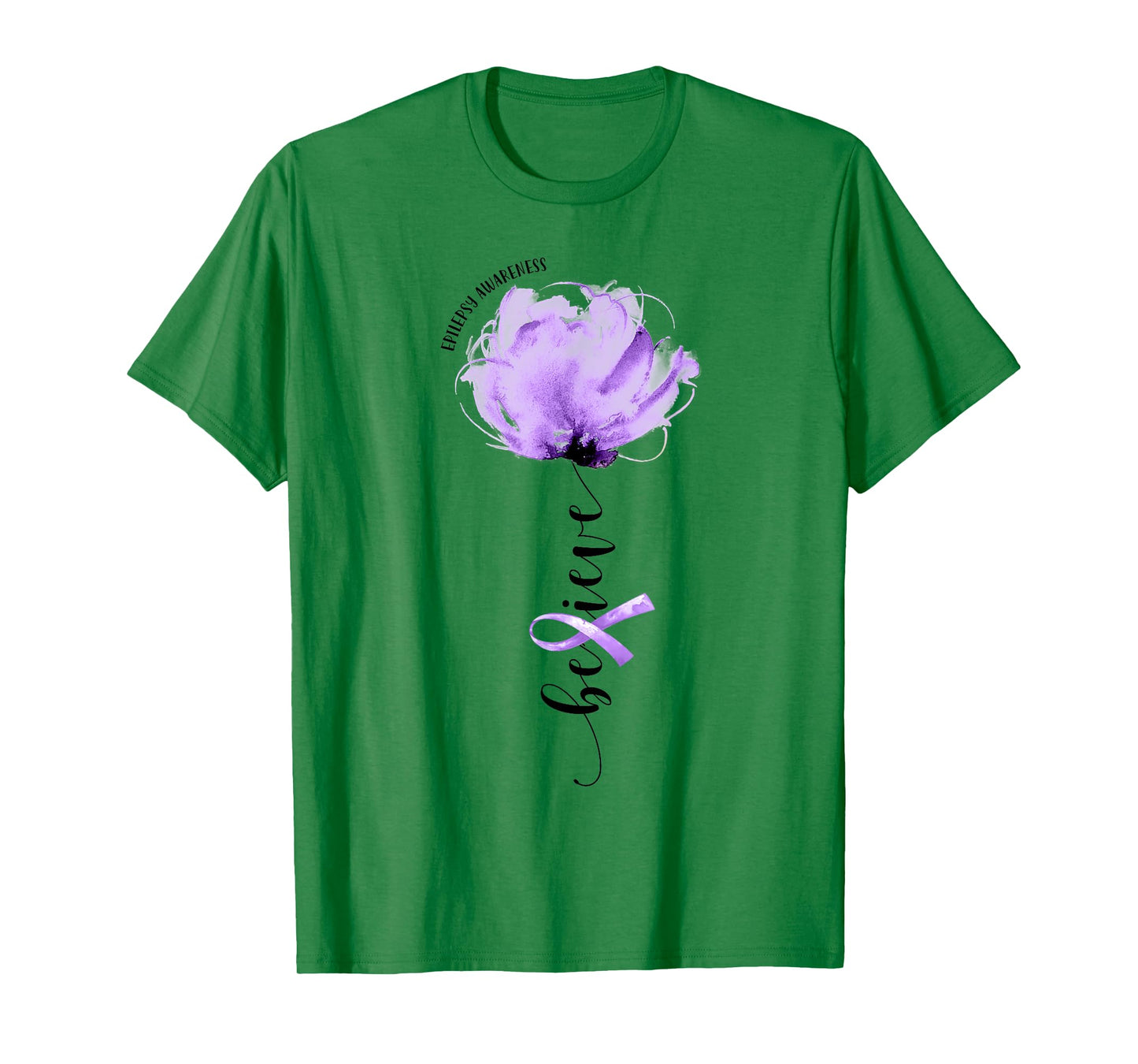 Believe Epilepsy Awareness Purple Ribbon Flower Lovers T-Shirt