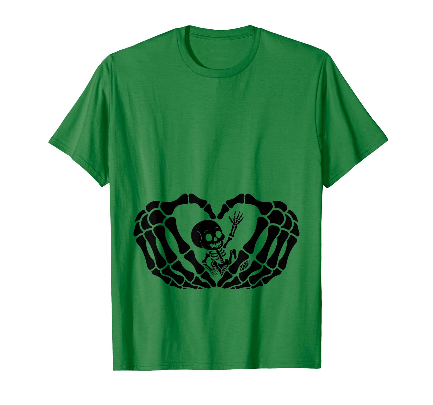 Cute Baby Skeleton in Heart Hands Halloween Pregnancy Womens T-Shirt