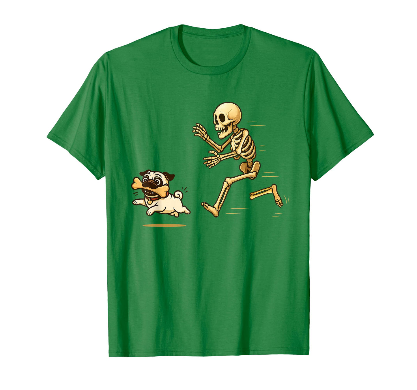 Funny Pug Dog Halloween Steal Bone Skeleton Chase Spooky Pug T-Shirt