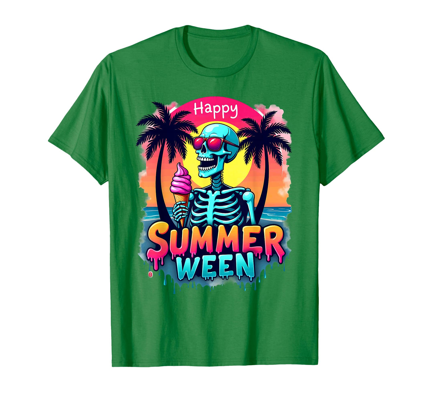 Summer Vacation Tropical Beach Skeleton Happy Summerween T-Shirt