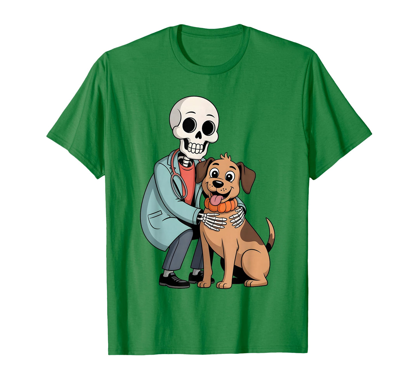 Skeleton Hugging Dog Funny Vet Dog Lover Halloween Men Women T-Shirt