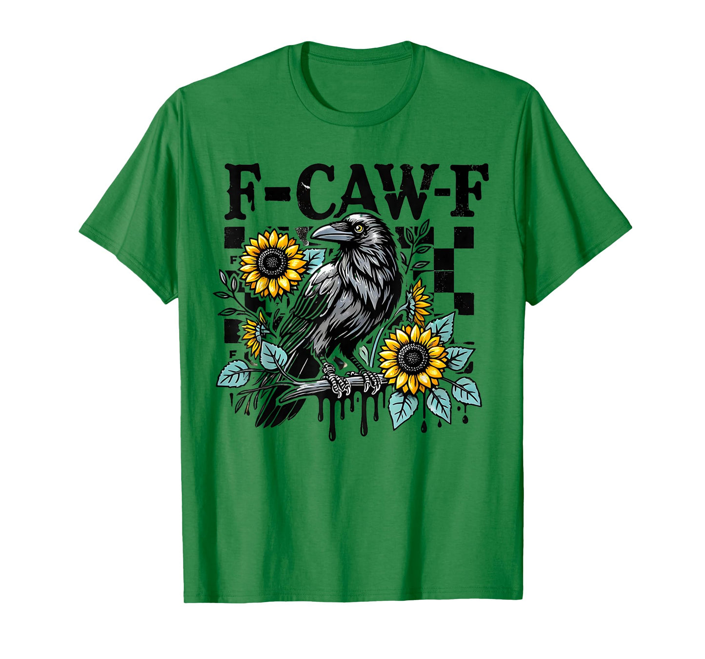 F-Caw-F Bird Floral Funny Humor Sunflowers Falcon Checkered T-Shirt