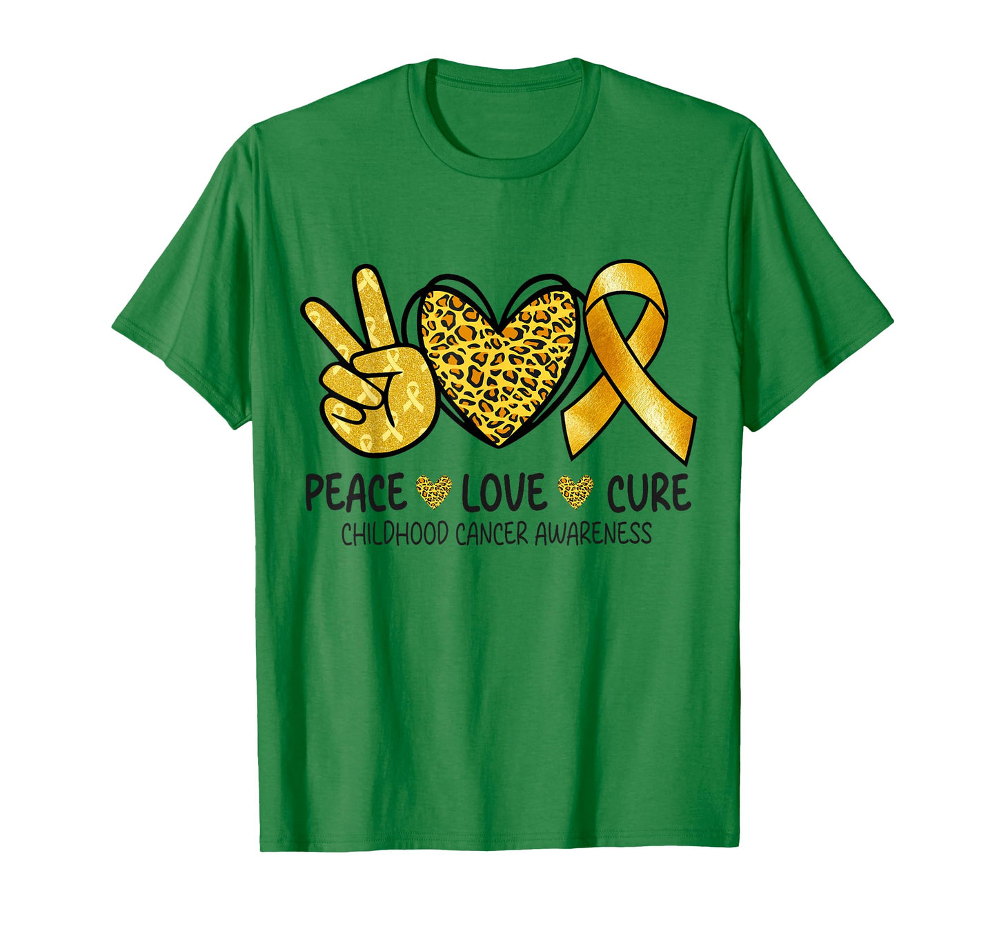 Peace Love Cure Childhood Cancer Awareness Gold Ribbon T-Shirt