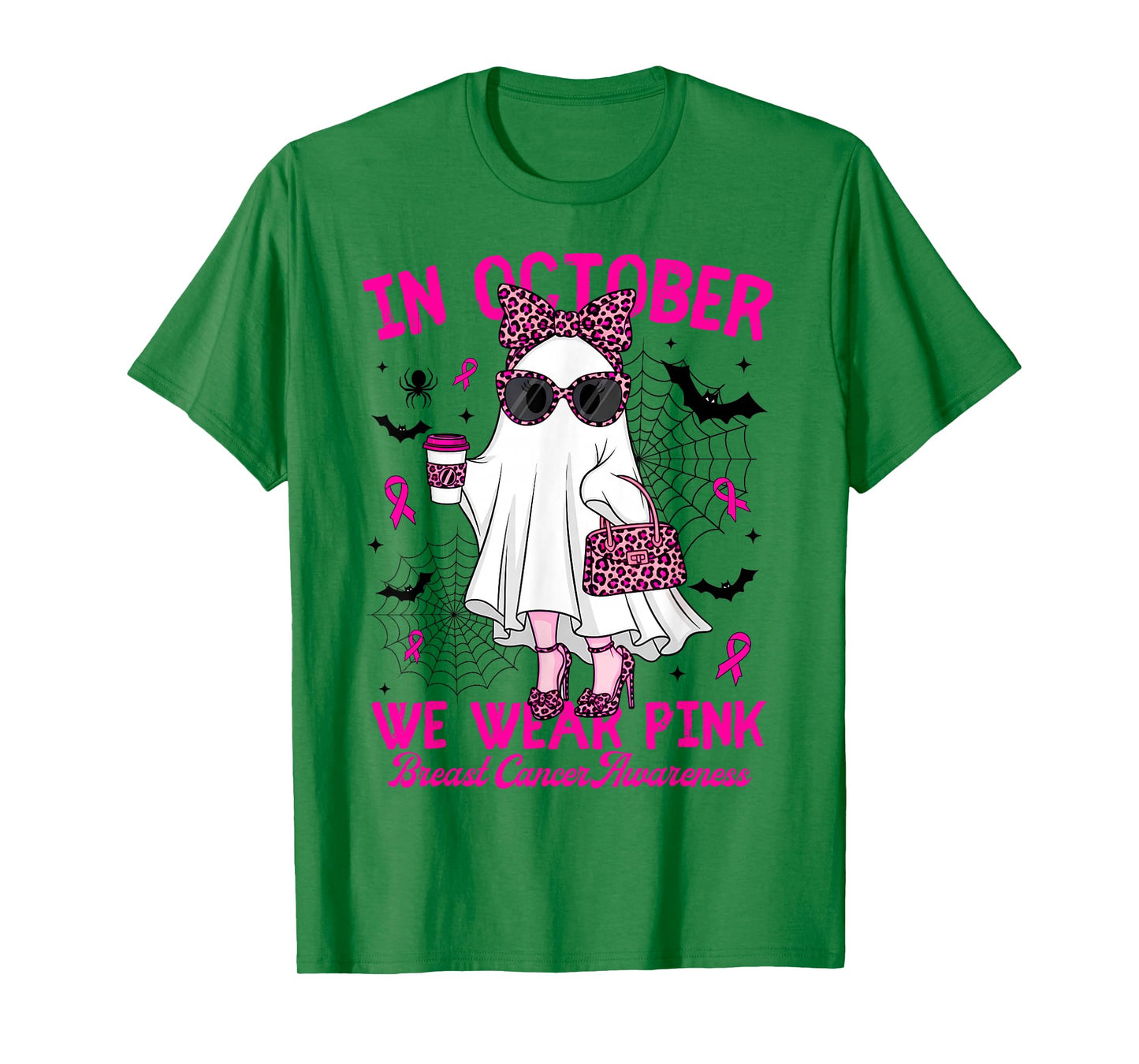 We Wear Pink in October Funny Cute Ghost Breast Cancer Women T-Shirt