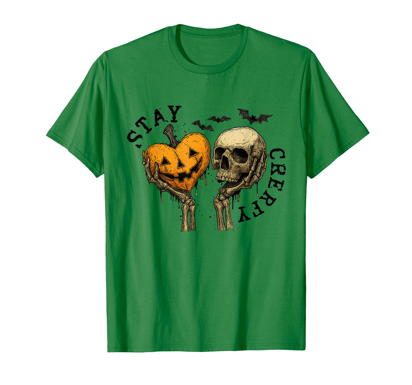 Funny Horror Stay Creepy Skeleton Hearts Pumpkin Halloween T-Shirt