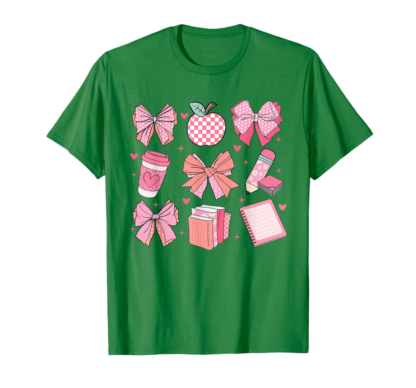 Women Coquette Pink Bow Ribbons Apple Teacher Appreciation T-Shirt