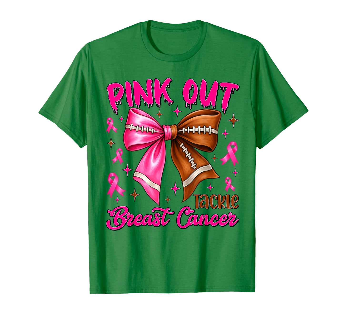 Preppy Pink Out Tackle Breast Cancer Coquette Football Bow T-Shirt