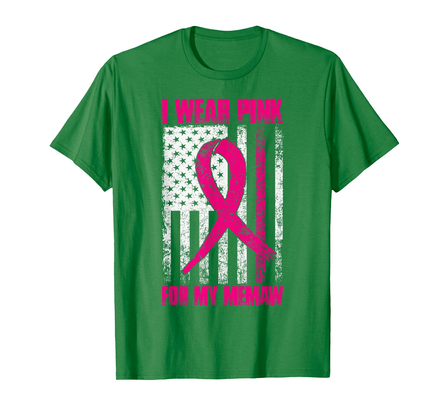 I Wear Pink For My Memaw Breast Cancer Awareness USA Flag T-Shirt