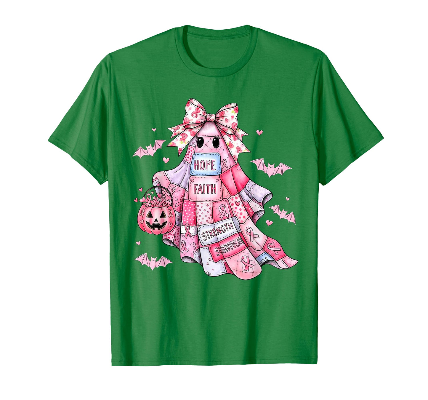 Patchwork Coquette Bow Breast Cancer Ghost Halloween Denim T-Shirt
