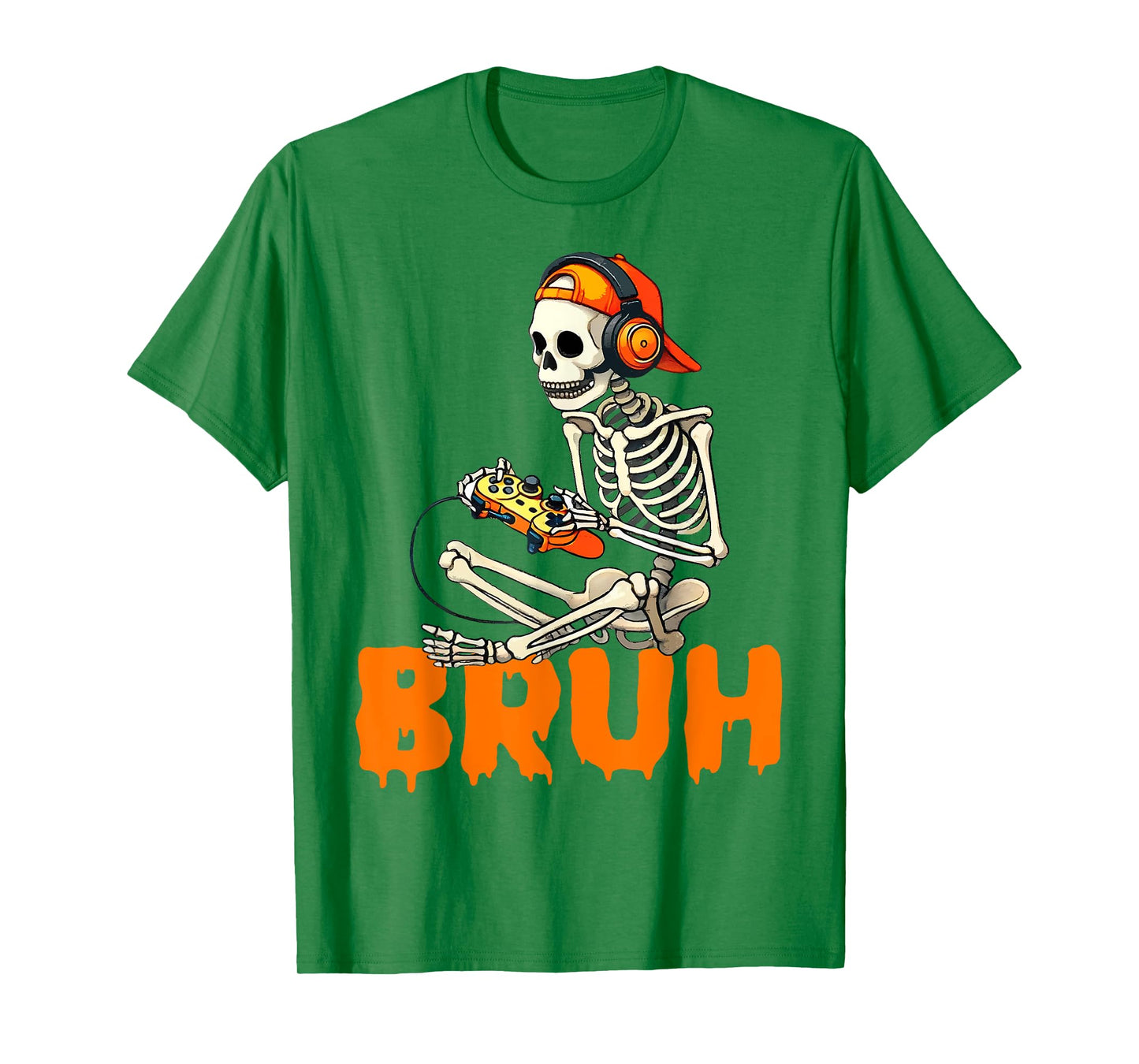 Bruh Halloween Boys Kids Gamer Mens Skeleton Video Gaming T-Shirt