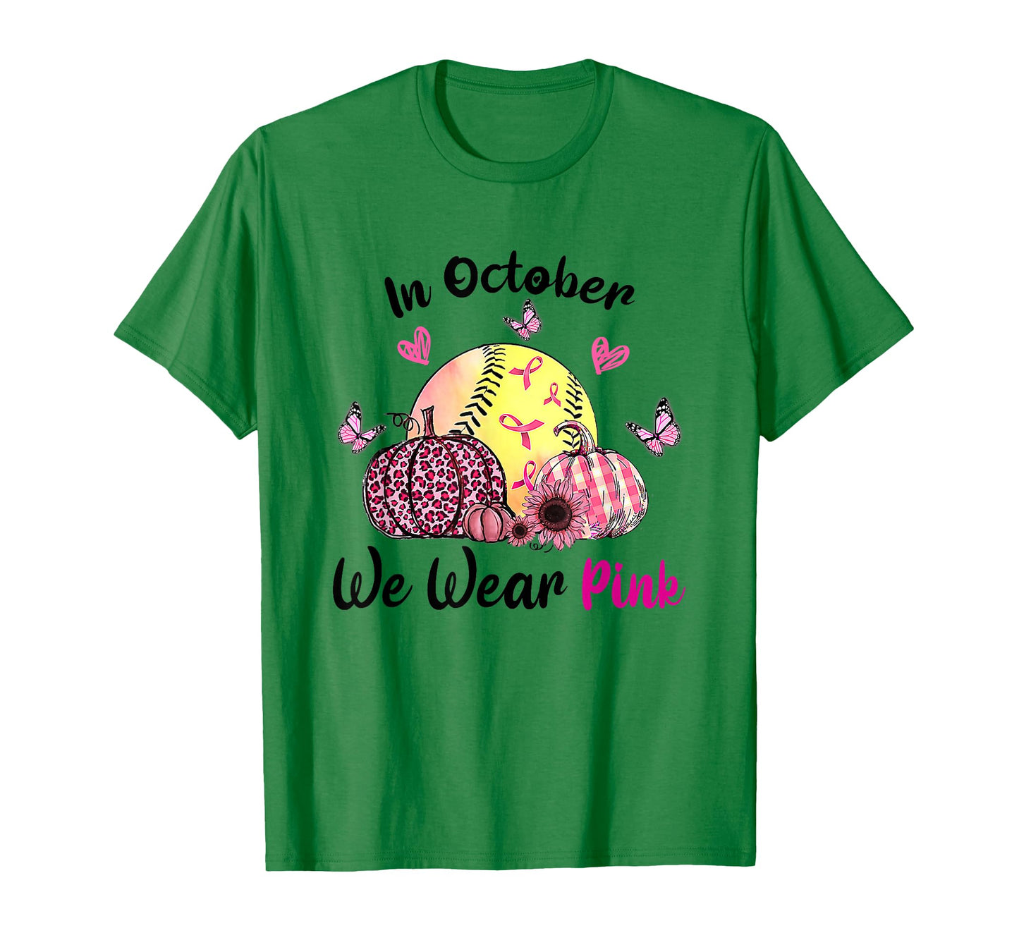 in October We Wear Pink Softball Breast Cancer Awareness T-Shirt