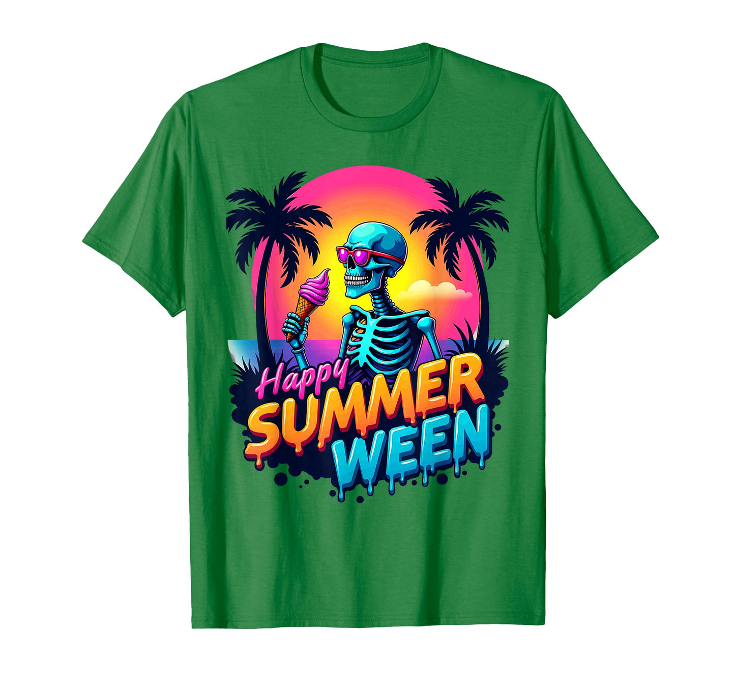 Summer Vacation Tropical Beach Skeleton Happy Summerween T-Shirt