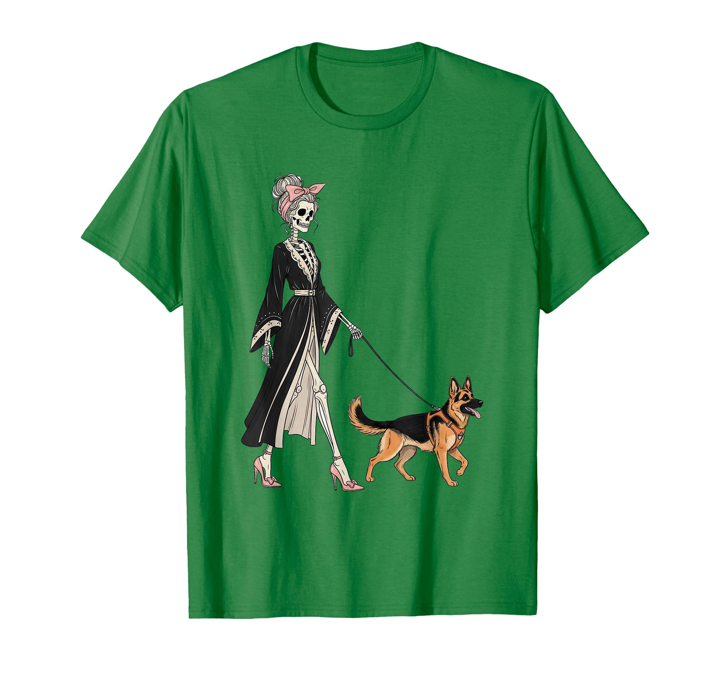 Skeleton German Shepherd Dog Walking Halloween Women T-Shirt