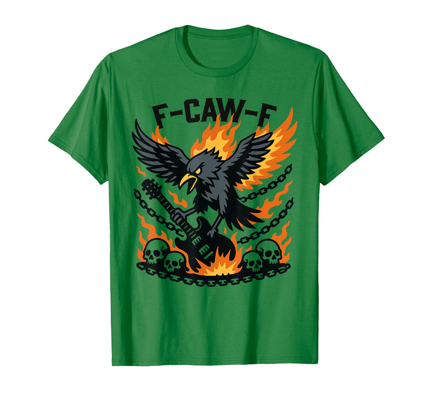 F-Caw-F Crow Fire Flames Guitar Skulls T-Shirt