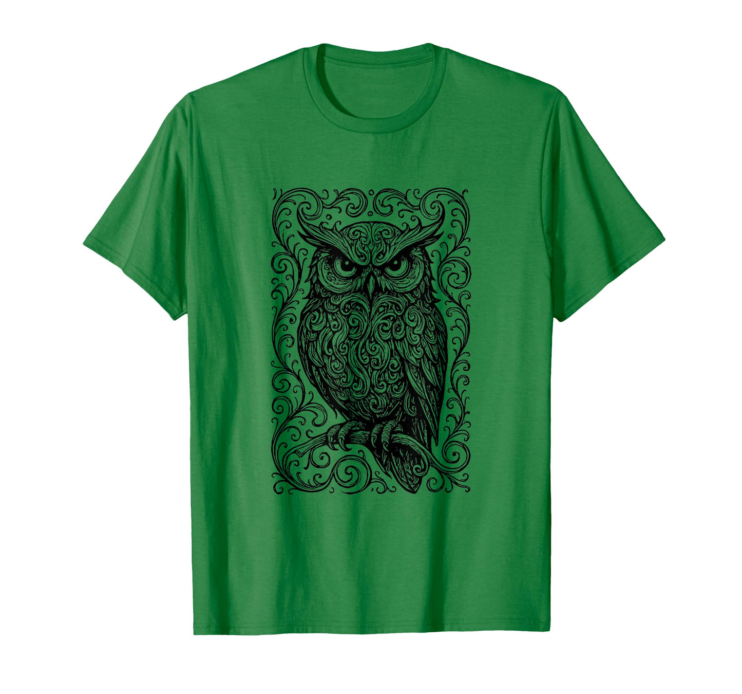 Owl Mystic Ornate Scroll Sketch Drawing T-Shirt