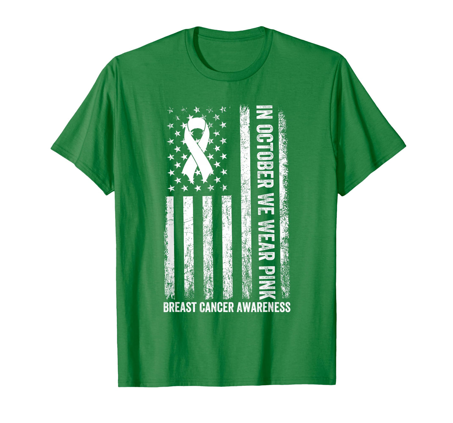 In October We Wear Pink USA Flag Breast Cancer Awareness T-Shirt